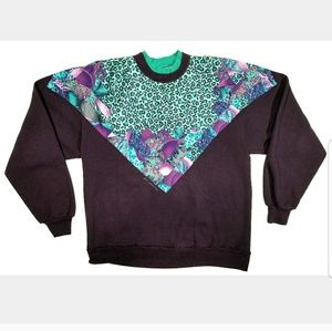 80s 90s Vintage Floral Cheetah Pullover Sweater